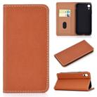 For iPhone XR Solid Color Frosted Magnetic Horizontal Flip Leather Case with Card Slots & Holder(Brown) - 1