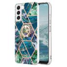 For Samsung Galaxy S23 5G Splicing Marble Flower IMD TPU Phone Case Ring Holder(Blue Green) - 1