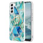 For Samsung Galaxy S23 5G Splicing Marble Flower IMD TPU Phone Case Ring Holder(Green) - 1