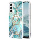 For Samsung Galaxy S23 5G Splicing Marble Flower IMD TPU Phone Case Ring Holder(Blue) - 1