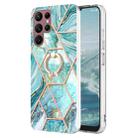 For Samsung Galaxy S23 Ultra 5G Splicing Marble Flower IMD TPU Phone Case Ring Holder(Blue) - 1