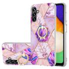 For Samsung Galaxy A14 5G Splicing Marble Flower IMD TPU Phone Case Ring Holder(Light Purple) - 1