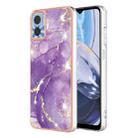 For Motorola Moto E22 Electroplating Marble Dual-side IMD Phone Case(Purple 002) - 1