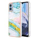 For Motorola Moto E22 Electroplating Marble Dual-side IMD Phone Case(Green 004) - 1