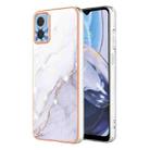 For Motorola Moto E22 Electroplating Marble Dual-side IMD Phone Case(White 006) - 1