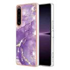 For Sony Xperia 1 IV Electroplating Marble Dual-side IMD Phone Case(Purple 002) - 1