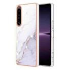 For Sony Xperia 1 IV Electroplating Marble Dual-side IMD Phone Case(White 006) - 1