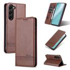 For Samsung Galaxy S23 5G AZNS Magnetic Calf Texture Flip Leather Phone Case(Dark Brown) - 1