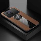 For vivo X80 XINLI Stitching Cloth Textue TPU Phone Case with Ring Holder(Brown) - 1
