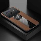 For vivo X80 Pro XINLI Stitching Cloth Textue TPU Phone Case with Ring Holder(Brown) - 1