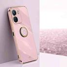 For vivo iQOO Z6 XINLI Straight Edge 6D Electroplate TPU Phone Case with Ring Holder(Cherry Purple) - 1