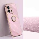 For vivo V25 XINLI Straight Edge 6D Electroplate TPU Phone Case with Ring Holder(Cherry Purple) - 1