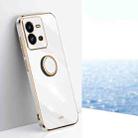 For vivo V25 XINLI Straight Edge 6D Electroplate TPU Phone Case with Ring Holder(White) - 1
