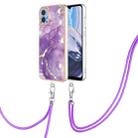 For Motorola Moto E22 Electroplating Marble Dual-side IMD Phone Case with Lanyard(Purple 002) - 1