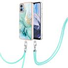 For Motorola Moto E22 Electroplating Marble Dual-side IMD Phone Case with Lanyard(Green 003) - 1