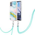 For Motorola Moto E22 Electroplating Marble Dual-side IMD Phone Case with Lanyard(Green 004) - 1