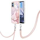 For Motorola Moto E22 Electroplating Marble Dual-side IMD Phone Case with Lanyard(Rose Gold 005) - 1