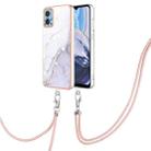 For Motorola Moto E22 Electroplating Marble Dual-side IMD Phone Case with Lanyard(White 006) - 1