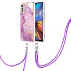 For Motorola Moto E32 4G / E32s Electroplating Marble Dual-side IMD Phone Case with Lanyard(Purple 001) - 1