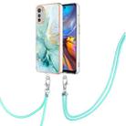 For Motorola Moto E32 4G / E32s Electroplating Marble Dual-side IMD Phone Case with Lanyard(Green 003) - 1