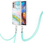 For Motorola Moto E32 4G / E32s Electroplating Marble Dual-side IMD Phone Case with Lanyard(Green 004) - 1