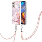 For Motorola Moto E32 4G / E32s Electroplating Marble Dual-side IMD Phone Case with Lanyard(Rose Gold 005) - 1