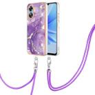 For OPPO A17 Electroplating Marble Dual-side IMD Phone Case with Lanyard(Purple 002) - 1
