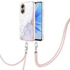 For OPPO A17 Electroplating Marble Dual-side IMD Phone Case with Lanyard(White 006) - 1