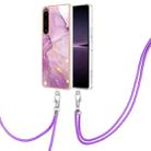 For Sony Xperia 1 IV Electroplating Marble Dual-side IMD Phone Case with Lanyard(Purple 001) - 1