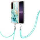 For Sony Xperia 1 IV Electroplating Marble Dual-side IMD Phone Case with Lanyard(Green 003) - 1