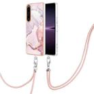 For Sony Xperia 1 IV Electroplating Marble Dual-side IMD Phone Case with Lanyard(Rose Gold 005) - 1