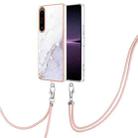 For Sony Xperia 1 IV Electroplating Marble Dual-side IMD Phone Case with Lanyard(White 006) - 1