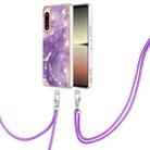 For Sony Xperia 5 IV Electroplating Marble Dual-side IMD Phone Case with Lanyard(Purple 002) - 1