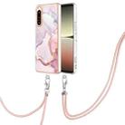 For Sony Xperia 5 IV Electroplating Marble Dual-side IMD Phone Case with Lanyard(Rose Gold 005) - 1