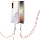 For Sony Xperia 5 IV Electroplating Marble Dual-side IMD Phone Case with Lanyard(White 006) - 1