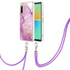 For Sony Xperia 10 IV Electroplating Marble Dual-side IMD Phone Case with Lanyard(Purple 001) - 1