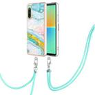 For Sony Xperia 10 IV Electroplating Marble Dual-side IMD Phone Case with Lanyard(Green 004) - 1