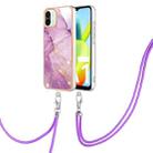 For Xiaomi Redmi A1 Electroplating Marble Dual-side IMD Phone Case with Lanyard(Purple 001) - 1