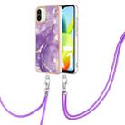 For Xiaomi Redmi A1 Electroplating Marble Dual-side IMD Phone Case with Lanyard(Purple 002) - 1