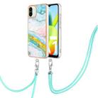 For Xiaomi Redmi A1 Electroplating Marble Dual-side IMD Phone Case with Lanyard(Green 004) - 1