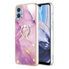 For Motorola Moto E22 Electroplating Marble IMD Phone Case with Ring Holder(Purple 001) - 1