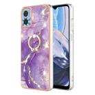 For Motorola Moto E22 Electroplating Marble IMD Phone Case with Ring Holder(Purple 002) - 1