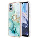 For Motorola Moto E22 Electroplating Marble IMD Phone Case with Ring Holder(Green 003) - 1