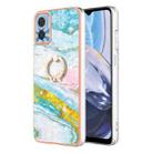 For Motorola Moto E22 Electroplating Marble IMD Phone Case with Ring Holder(Green 004) - 1