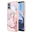 For Motorola Moto E22 Electroplating Marble IMD Phone Case with Ring Holder(Rose Gold 005) - 1