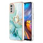 For Motorola Moto E32 4G / E32s Electroplating Marble IMD Phone Case with Ring Holder(Green 003) - 1