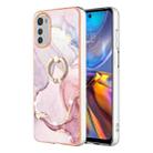 For Motorola Moto E32 4G / E32s Electroplating Marble IMD Phone Case with Ring Holder(Rose Gold 005) - 1