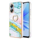 For OPPO A17 Electroplating Marble IMD Phone Case with Ring Holder(Green 004) - 1