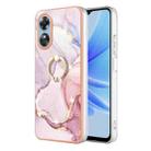 For OPPO A17 Electroplating Marble IMD Phone Case with Ring Holder(Rose Gold 005) - 1