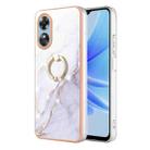 For OPPO A17 Electroplating Marble IMD Phone Case with Ring Holder(White 006) - 1